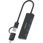 Aisens Hub USB 3.1 con Conexión Dual USB-C y USB-A, 4 Puertos USB 3.0, Negro